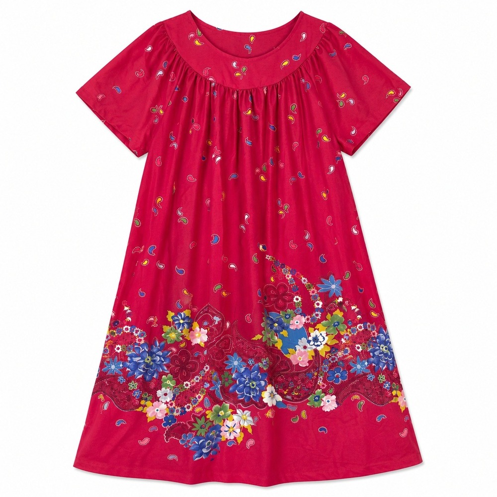 Vintage 70s Magenta Hot Pink Paisley Floral Muumuu House‎ Dress Lounger Dopamine